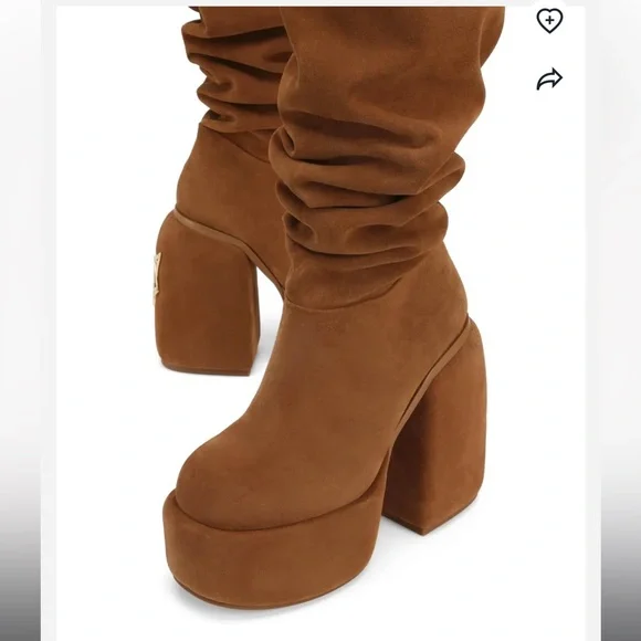 NAKED WOLFE Tan Genuine Suede Leather Platform Knee-High Boots - Picture 4 of 9